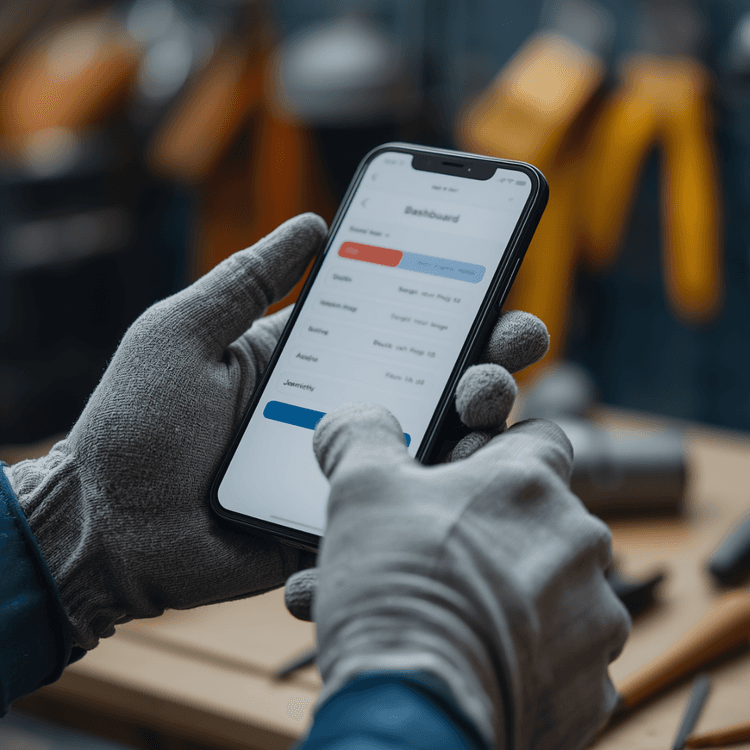 Handwerker nutzt ServicePilot App auf der Baustelle